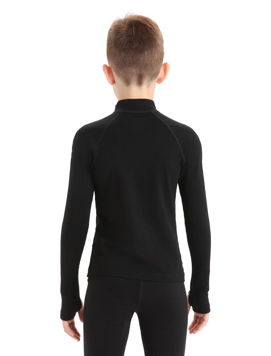 Kids' Icebreaker Merino 260 Tech Half Zip Thermal Top Long Sleeve Black | CA 1006BEXC